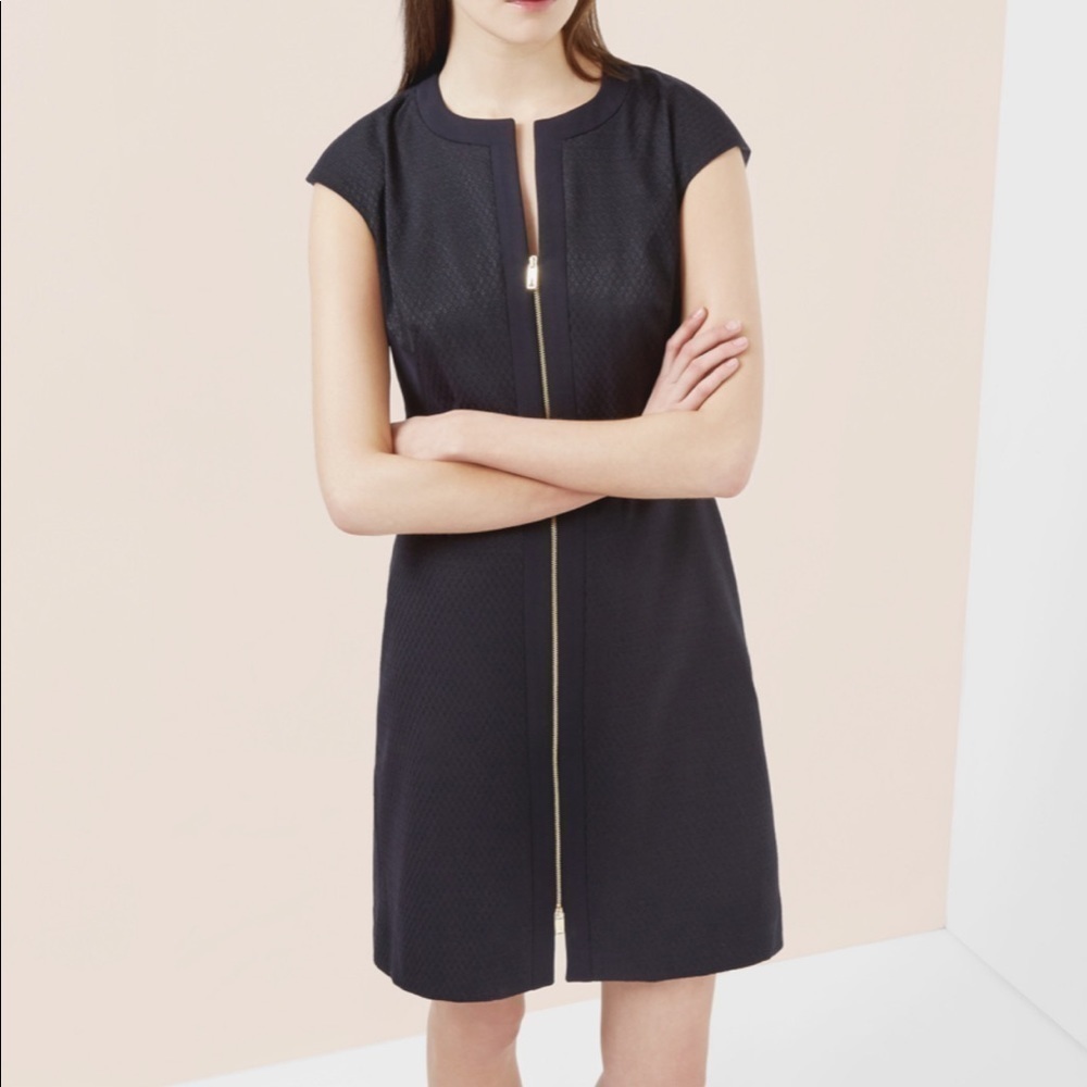 Ted Baker dress Medium womens navy Mirraad zip front midi